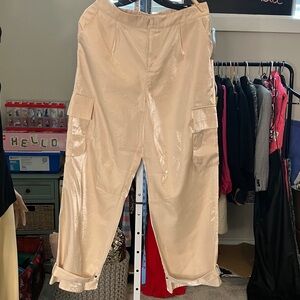 Elegant Cream shiny Cargo Trousers